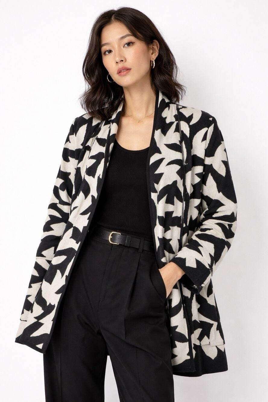 Yves Saint Laurent Vintage With Rive Gauche Black White Bird Pattern Cardigan